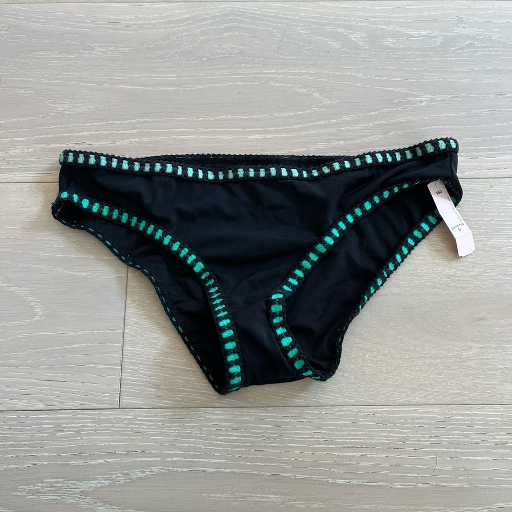 NWT Victoria's Secret bikini swim bottoms Size S black with teal aqua - Picture 1 of 3
